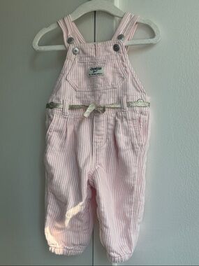 OshKosh B'gosh Light Pink Striped Overalls with Metallic Belt